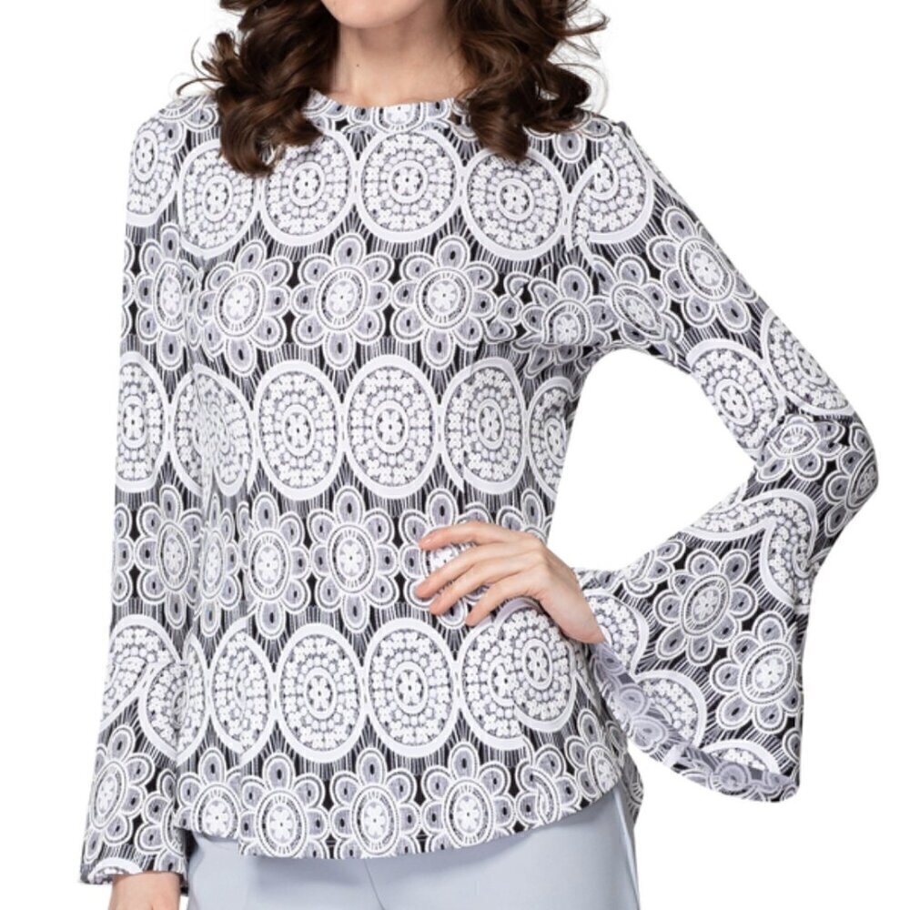 Joseph Ribkoff Textured Bell Sleeve High Low Top Sz 8